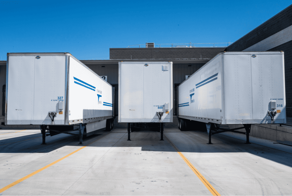 3 detached trailers at loading bay.